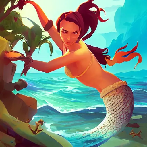 Image similar to painting mermaid treasure on sea of thieves game avatar hero smooth face median photoshop filter cutout vector, behance hd by jesper ejsing, by rhads, makoto shinkai and lois van baarle, ilya kuvshinov, rossdraws global illumination