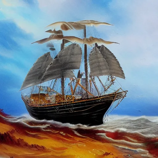 Image similar to grand maori ship fantasy high seas rain wind moody