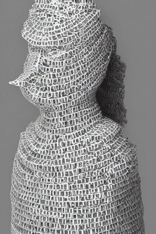 Image similar to female adventurer in tight full - body sticky note stack chainmail - style paper armor made out of several hundred sticky note stacks and a white porcelain crow mask, trending in artstation, japanese, artstation, establishing shot