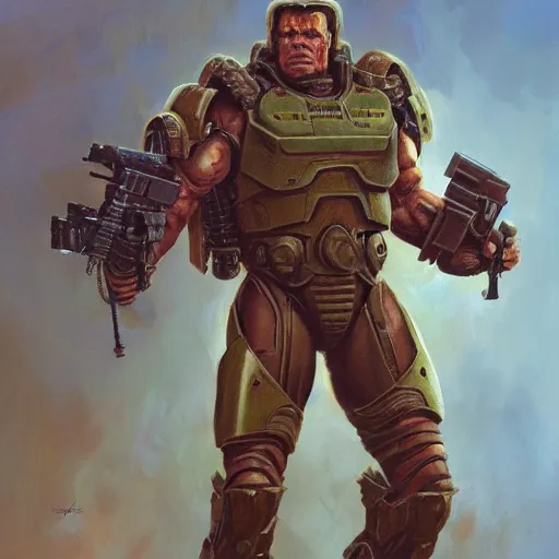 Image similar to Arnold Schwarzenegger as the Doomguy, character art by Donato Giancola, Craig Mullins, digital art, trending on artstation