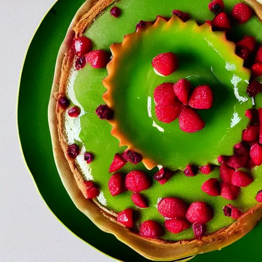 Prompt: cactus flavoured tart, with prickly pears over it, food photography