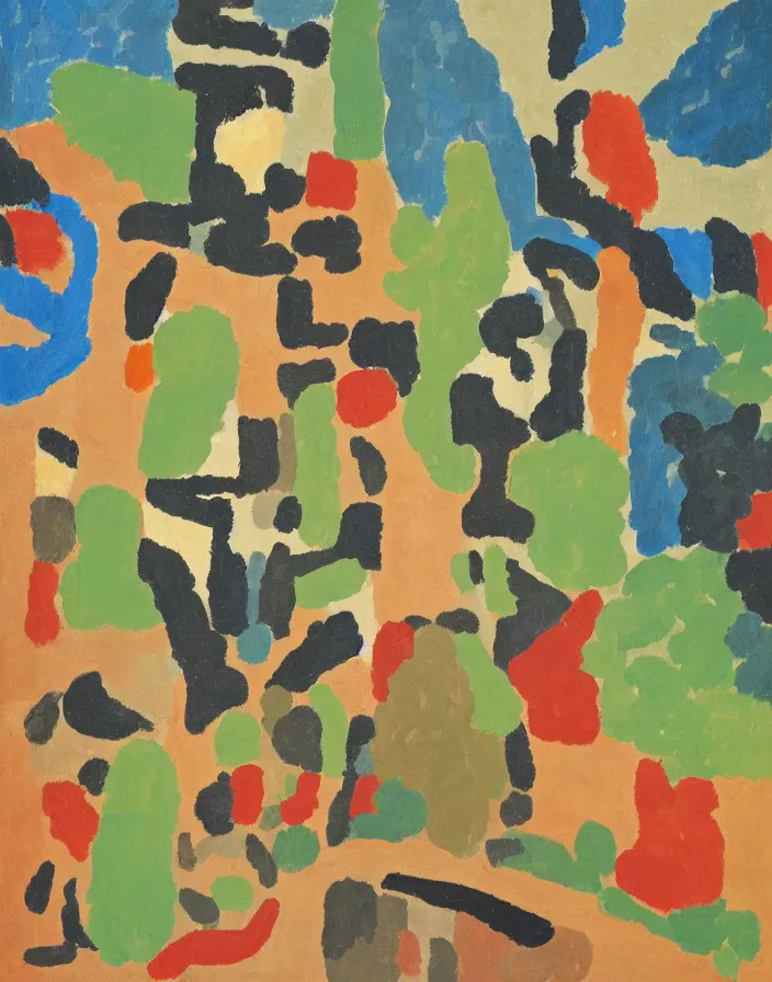 Image similar to a portrait of a character in a scenic environment by Etel Adnan