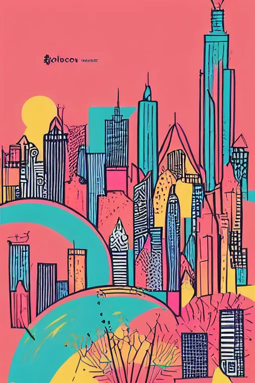 Image similar to minimalist boho style art of colorful melbourne, illustration, vector art