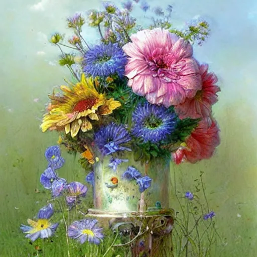 Image similar to summer flowers by jean - baptiste monge, masterpiece, colorful