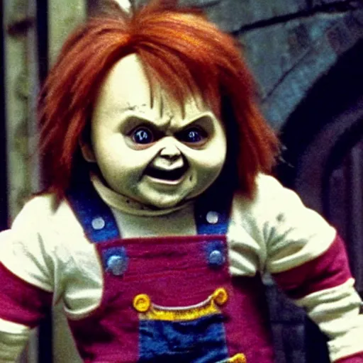 Prompt: screaming chucky doll in harry potter instead of emma watson