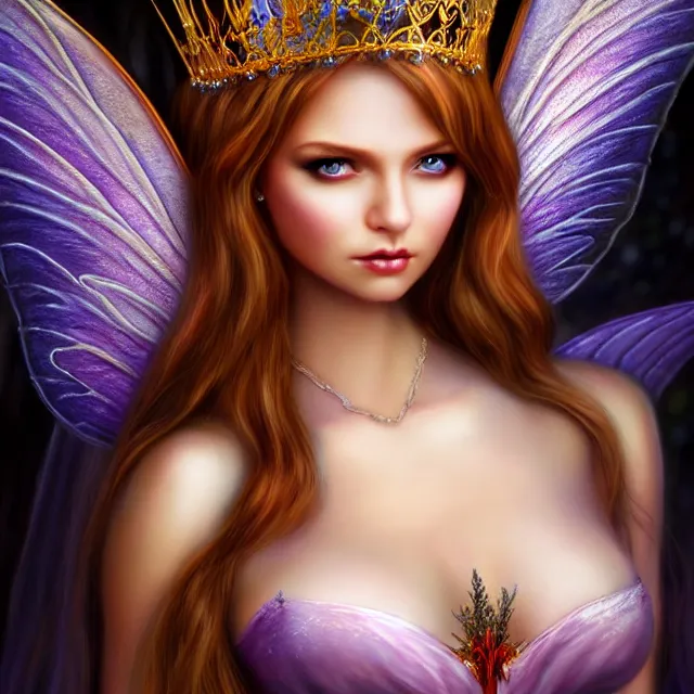 Image similar to beautiful adult fairy queen, highly detailed, 4 k, hdr, smooth, sharp focus, high resolution, award - winning photo, anne stokes, photorealistic, hyper realistic