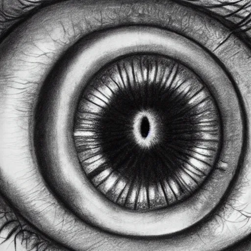 Prompt: a pencil drawing of an eye close up