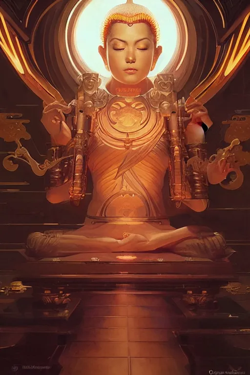 Image similar to space, temple, buddhism, taoism, painting by greg rutkowski, j. c. leyendecker, artgerm