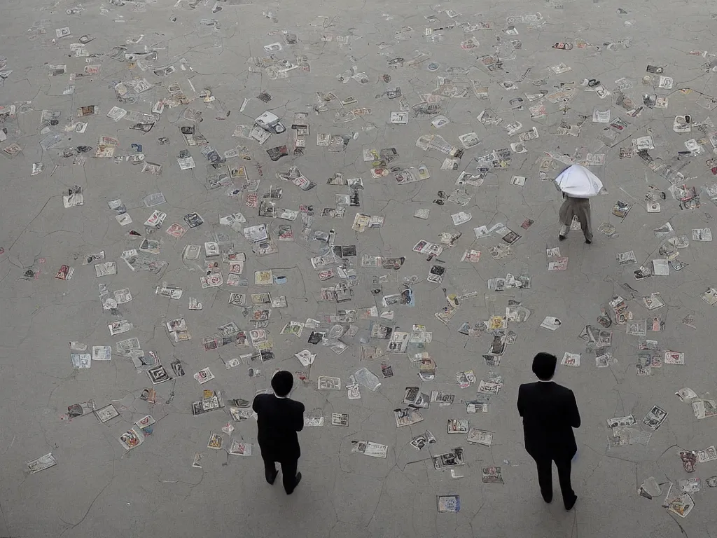 Prompt: ‘The Center of the World’ (Cai Guo-Qiang gunpowder painting) was filmed in Beijing in April 2013 depicting a white collar office worker. A man in his early thirties – the first single-child-generation in China. Representing a new image of an idealized urban successful booming China.