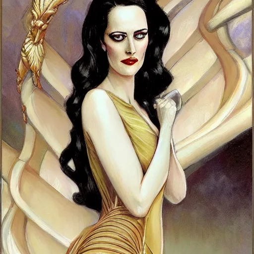 Image similar to a streamline moderne, art nouveau, portrait of eva green in the style of charlie bowater, and in the style of donato giancola, and in the style of charles dulac., ultrasharp.