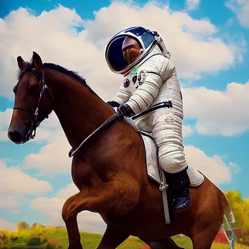 Image similar to A realistic photograph of an astronaut riding a horse