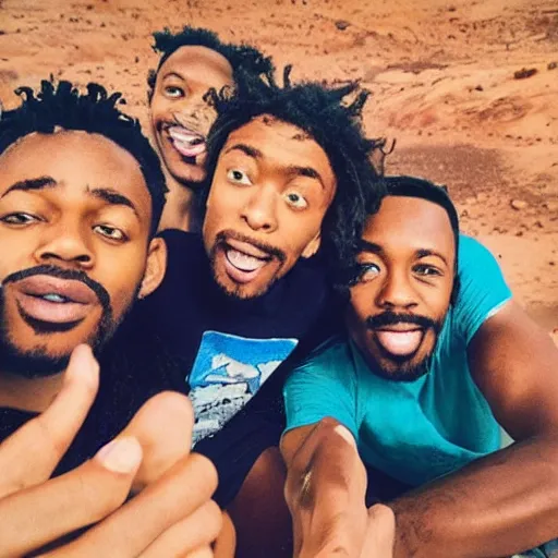 Image similar to me and the homies chilling in mars, selfie, instagram post, detailed, mars