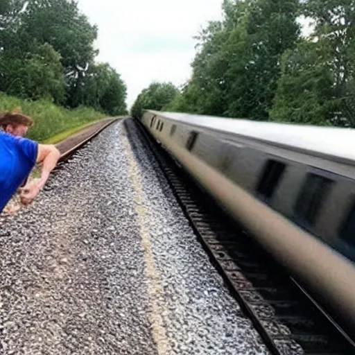 Image similar to man stops train and throws rocks to cars in the highway