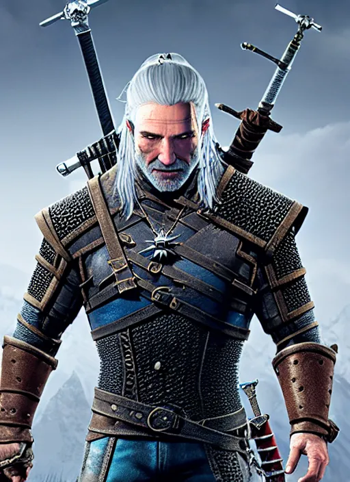 Image similar to Robin Williams in The Witcher 3, gameplay, 8k, HD