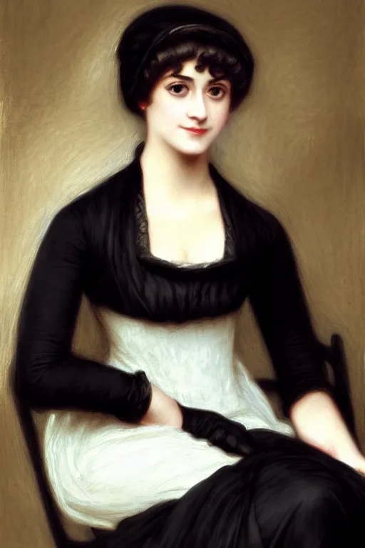 Prompt: jane austen in black, painting by rossetti bouguereau, detailed art, artstation