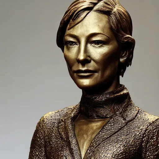 Image similar to bronze sculpture of cate blanchett , photorealism