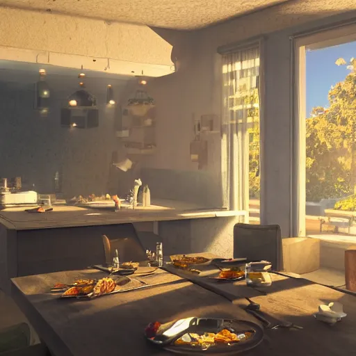 Image similar to what's for dinner? unreal 5, daz, hyperrealistic, octane render cinematic volume inner glowing aura global illumination ray tracing hdr