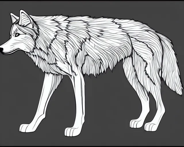 Image similar to professional digital art of a full-body outline of a wolf, very simple, no color, white background, high quality, HD, 8K,