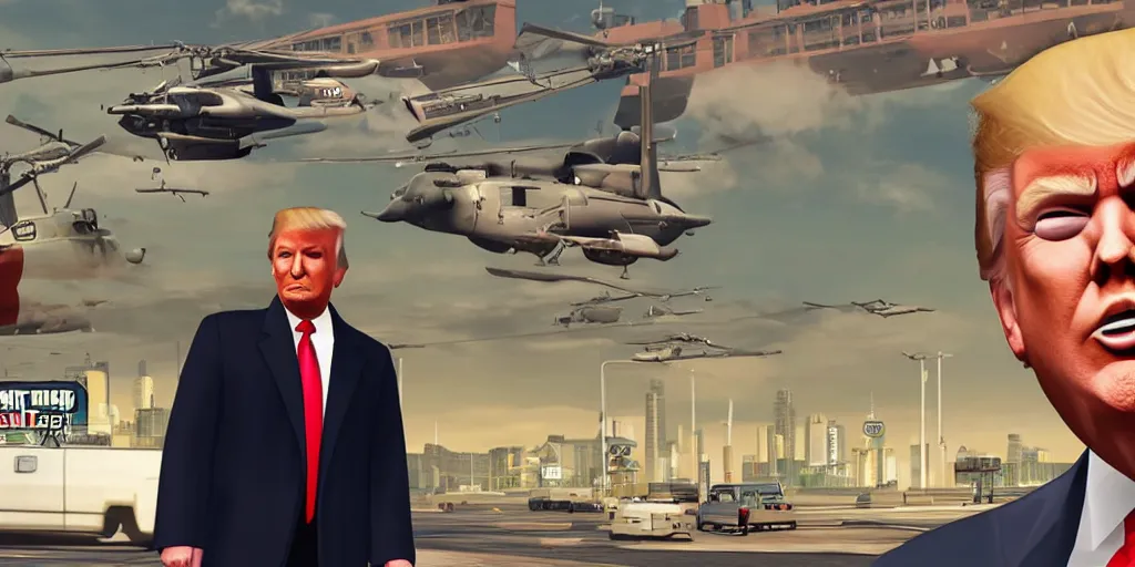 Image similar to donald trump in grand theft auto loading screen, detailed, award - winning, perfect, atmospheric