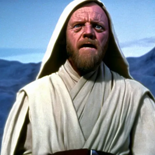 Prompt: film still of Anthony Hopkins as Obi Wan Kenobi in Star Wars 1977