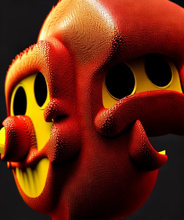 Prompt: complex 3 d render of a porcelain spongebob face. red gold and black, fractal veins. dragon cyborg, 1 5 0 mm, beautiful natural soft light, rim light, gold fractal details, fine lace, mandelbot fractal, anatomical, glass, facial muscles, elegant, ultra detailed, metallic armor, octane render, depth of field