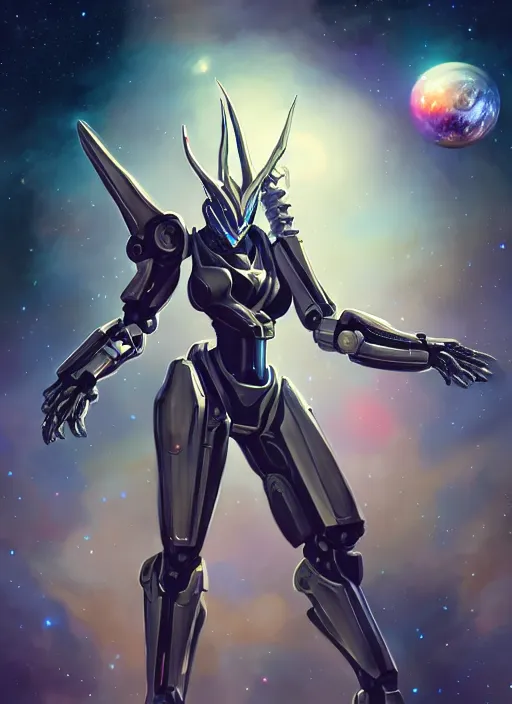 Image similar to cinematic shot, cosmic sized perfectly proportioned stunning beautiful anthropomorphic robot mecha female dragon, space background, larger than galaxies, posing elegantly, holding milky way in hands, sleek silver armor, epic proportions, epic size, epic scale, ultra detailed digital art, furry art, macro art, dragon art, giantess art, warframe fanart, furaffinity, deviantart