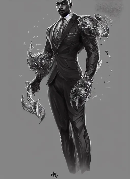 Image similar to a highly detailed illustration of fierce short black haired man wearing suit, dramatic reading book pose, muscular, intricate, elegant, highly detailed, centered, digital painting, artstation, concept art, smooth, sharp focus, league of legends concept art, WLOP