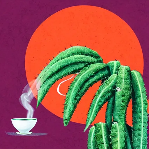 Image similar to spartan drinking tea with trichocereus background and smoke haze