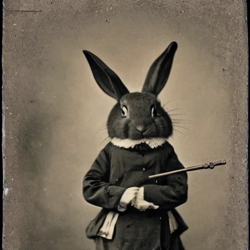 Image similar to a rabbit dressed as a pirate, victorian photograph