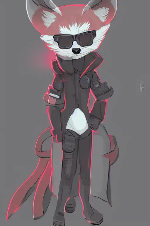 Image similar to a cute cyberpunk anthropomorphic fox with a fluffy tail, comic art, trending on furaffinity, cartoon, kawaii, backlighting, furry art!!!, cel shading, concept art, lineless