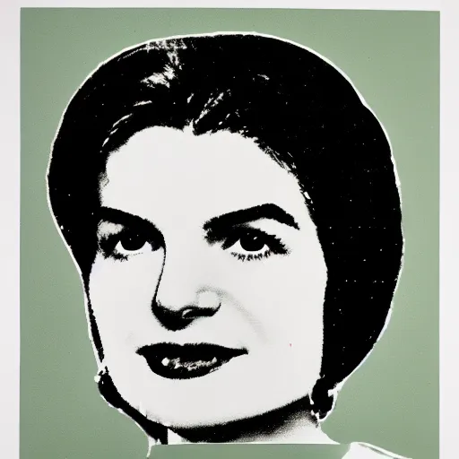 Image similar to individual silk screen portrait of jacqueline kennedy by andy warhol