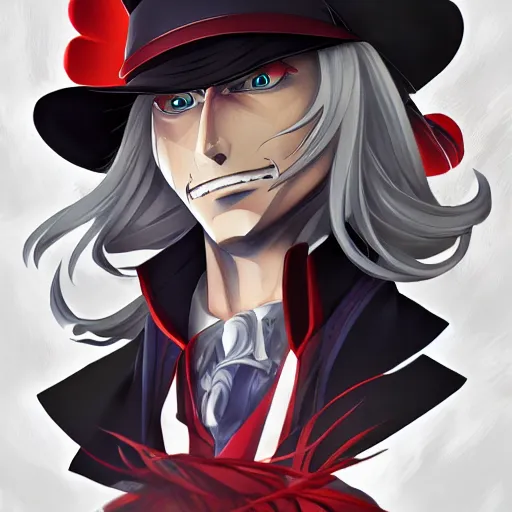 Prompt: portrait of alucard as a merchant, anime fantasy illustration by tomoyuki yamasaki, kyoto studio, madhouse, ufotable, trending on artstation