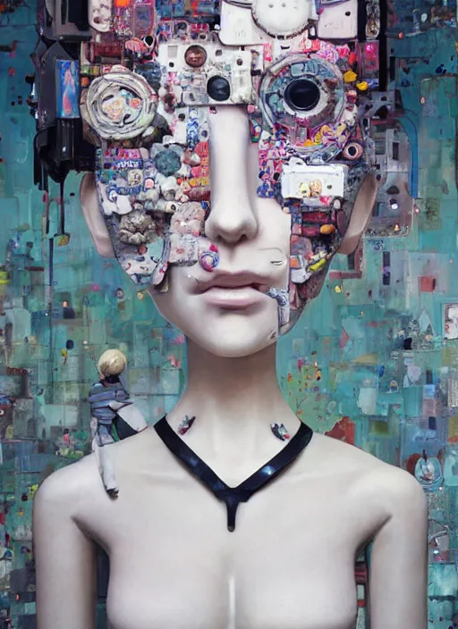 Image similar to professional art magazine photograph of a surreal contemporary art sculpture of a very attractive modular yorha android, by hikari shimoda, by jack gaughan