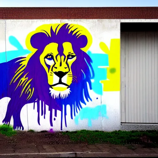 Image similar to wall with graffiti, splash painting of a lion by depose