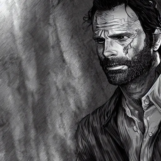 Prompt: rick grimes line art, the walking dead, full body, fantasy, medieval, vivid colors, elegant, concept art, sharp focus, digital art, Hyper-realistic, 4K, Unreal Engine, Highly Detailed, HD, Dramatic Lighting by Brom, trending on Artstation