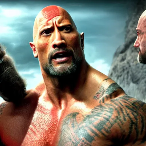 Image similar to Dwayne Johnson as Kratos 4K quality super realistic