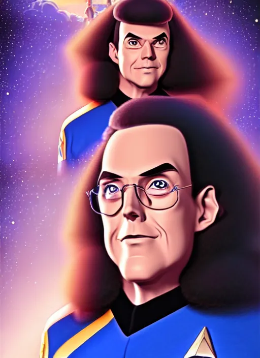 Image similar to cute star trek officer weird al yankovic, natural lighting, path traced, highly detailed, high quality, digital painting, by don bluth and ross tran and studio ghibli and alphonse mucha, artgerm