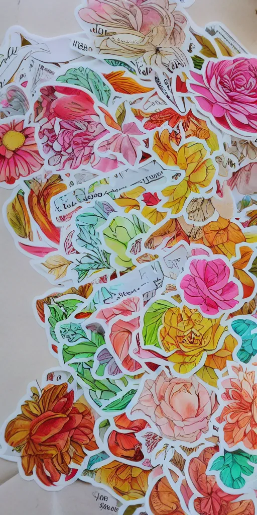 Prompt: beautiful flower, etsy, warm colors, cozy, sticker sheet, planner stickers