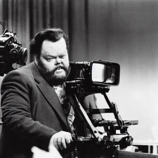 Prompt: orson welles directing a new movie with a red camera