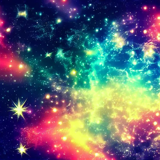 Prompt: anime style hd wallpaper of outer space, intricate auras and glittering stars, warm colors