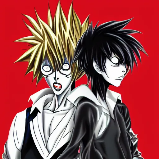 Image similar to ryuk and kira, death note, anime style, manga, concept art,