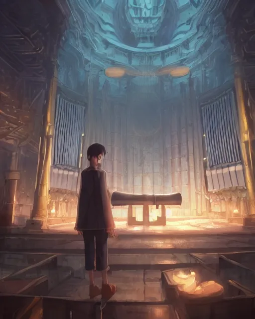 Image similar to pipe organ made entirely of dark smoke, scenic full shot, ambient lighting, detailed face, by makoto shinkai, stanley artgerm lau, wlop, rossdraws, no people