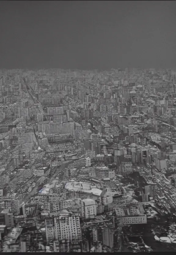 Image similar to Pulgasari the North Korean starfish monster destroying Pyongyang city, volumetric lighting, filmstill, produced by Kim Jong-il, Kodachrome, kaiju-eiga, monster movie, communist propaganda, film noir, 35mm film grain, Cooke Varotal 20-100mm T3.1, monochrome, in the style of Ishirō Honda and Akira Kurosawa