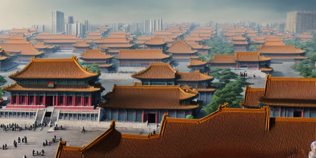 Prompt: a very high resolution image from a new movie, cyberpunk building, forbidden city, fantasy, wideshot, photorealistic, photography, directed by wes anderson