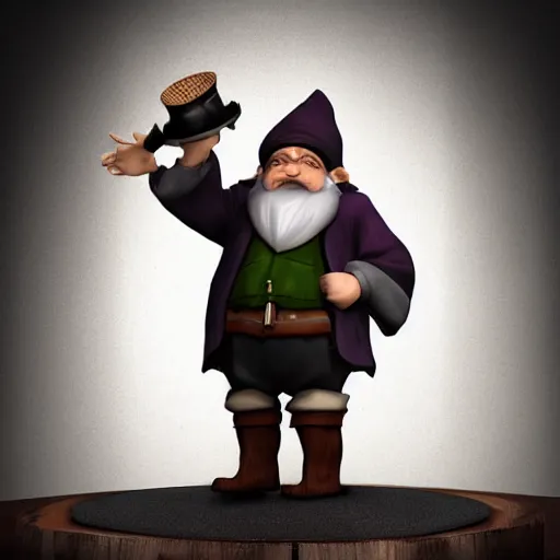 Prompt: Gnome Alchemist dressed like a 1920s mobster, Peter Jackson Lord of the Rings, Volumetric Lighting, Photograph, Practical Effects, Cinematic