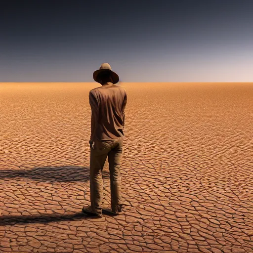 Prompt: A highly detailed photo of a man in a desert looking for water, 8k , concept art