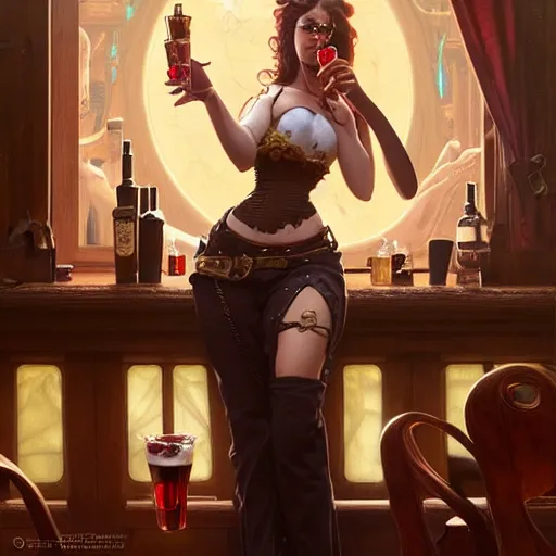 Image similar to an attractive young woman with octopus tentacle arms, working at an old west saloon serving drinks, fantasy, intricate, elegant, highly detailed, digital painting, artstation, concept art, matte, sharp focus, illustration, art by artgerm and greg rutkowski and alphonse mucha