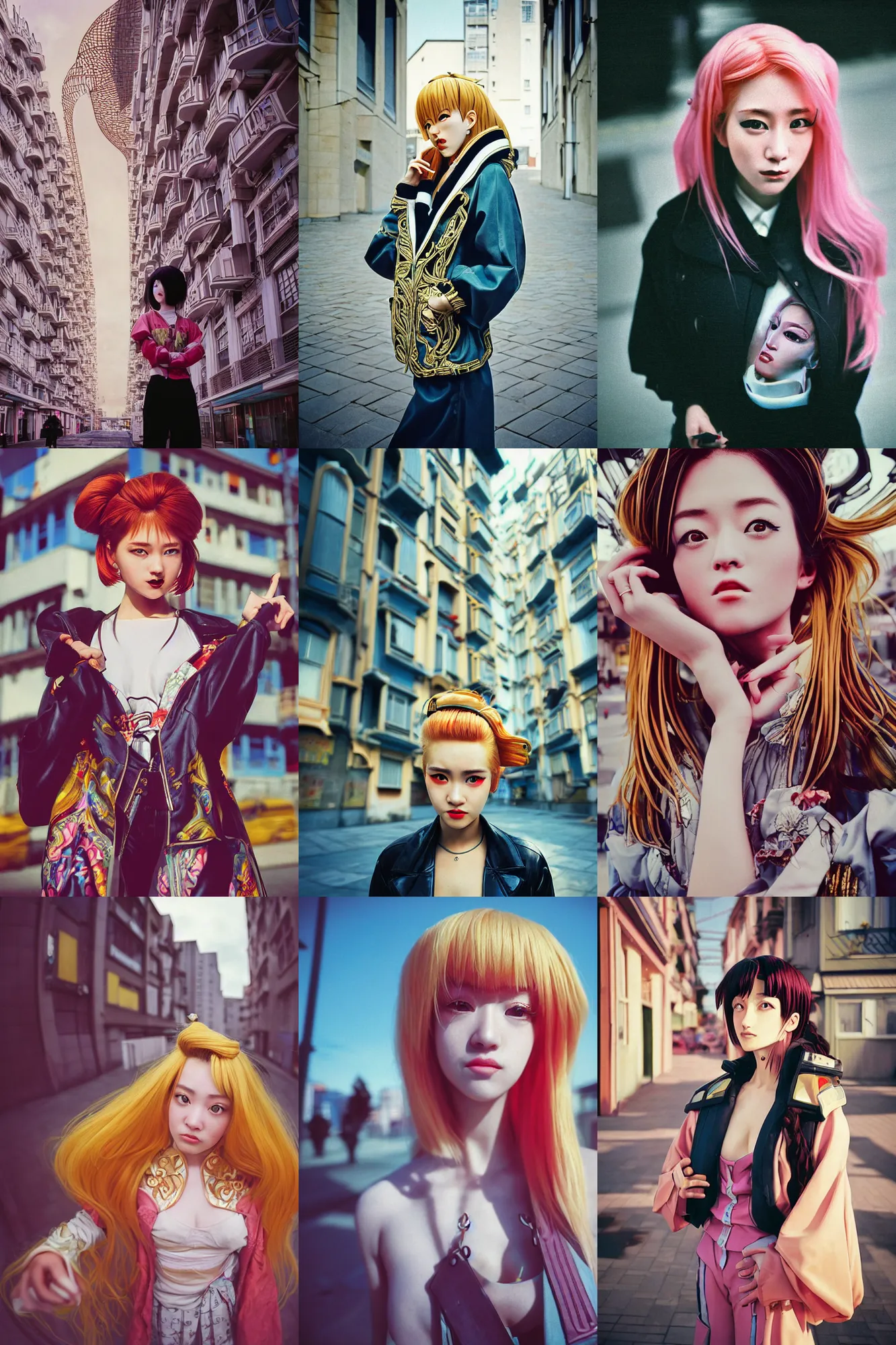 Prompt: Kodak Portra 400,8K,highly detailed: beautiful three point perspective extreme closeup portrait photo in style of chiaroscuro style 1990s frontiers in Jowangshin cosplay art nouveau soul seinen manga street photography fashion edition, tilt shift zaha hadid style anime gagnam background, highly detailed, focus on Jowangshin model;vaporwave ;blonde hair;blue eyes;pointé pose, clear eyes, soft lighting