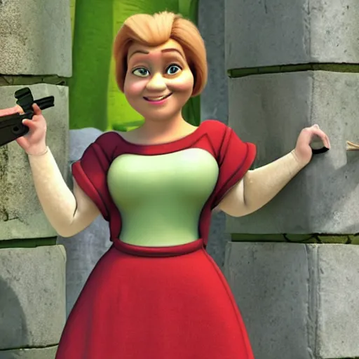 fiona from shrek holding a gun, Stable Diffusion