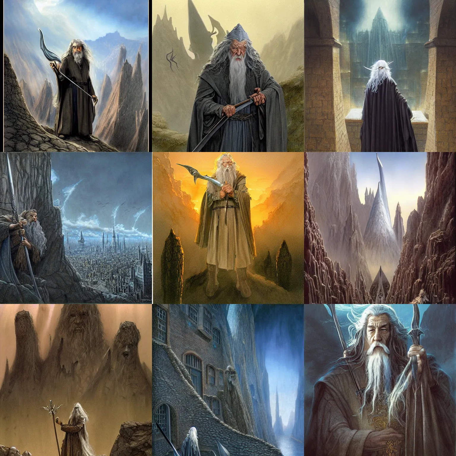 Prompt: Gandalf Comes to the Guarded City, John Howe